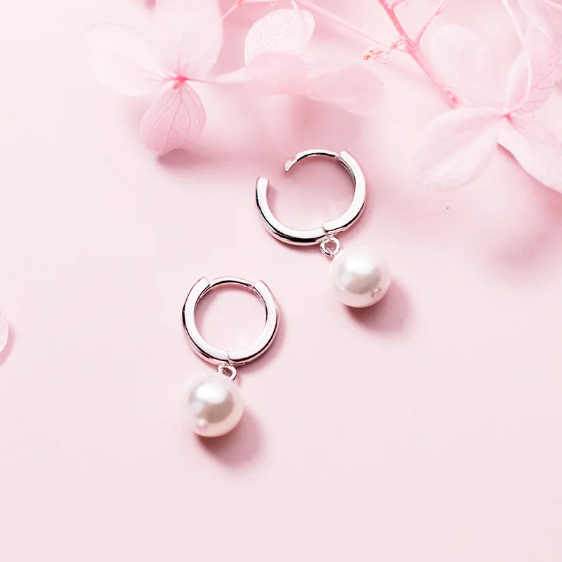 

MloveAcc Real 925 Sterling Silver Pearl Charm Hoop Earrings Fashion Jewelry for Women Gifts Trendy Accessories Bijoux