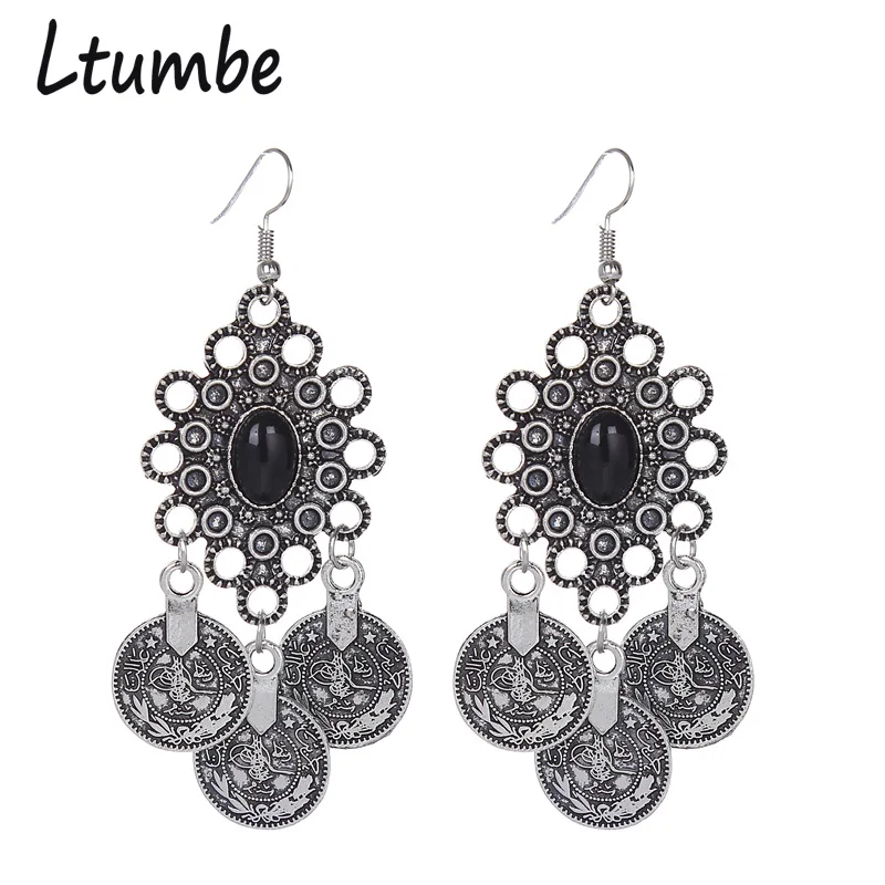 

Ltumbe Vintage Tibet Silver Color Gypsy Big Coin Dangle Earrings Bohemia Tassel Multi-layer Statement Earrings for Women Jewelry