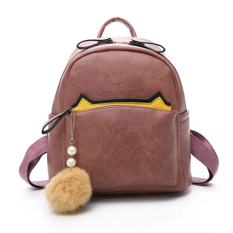 Cat Print Backpacks School Women Pu Leather Backpack for Teenage Girls