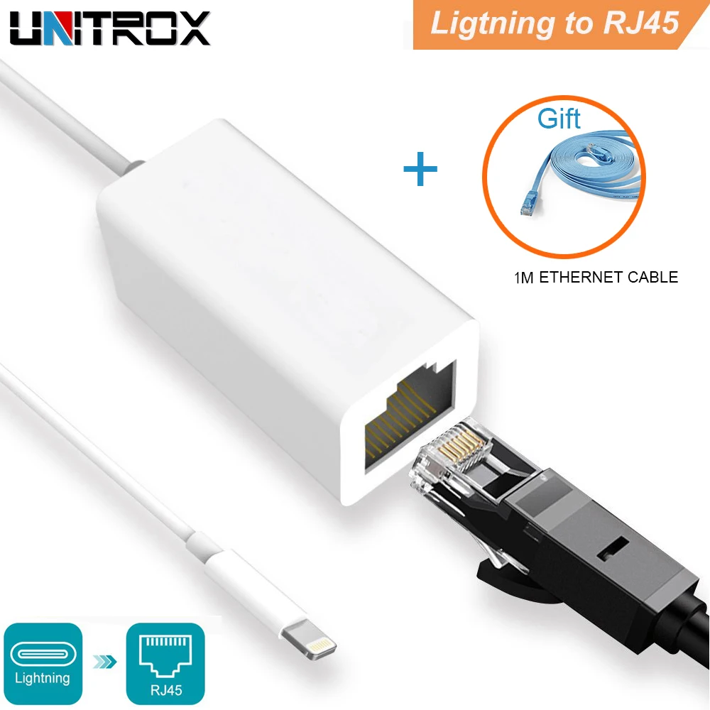 

For Lightning To RJ45 Ethernet LAN Wired Network Adapter 100Mbps Network Cable Overseas Travel Compact For iPhone X/iPad Series