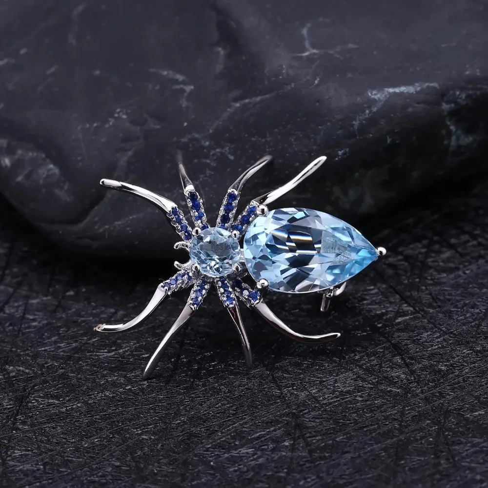 GEM'S BALLET 5.9Ct Natural Sky Blue Topaz Spider Fine Jewelry 925 Sterling Sliver Brooches For Women Dresses Brooch Vintage-4