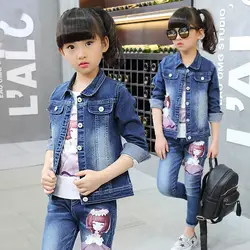 Детская одежда Комплекты одежды для девочек осенние ковбойские костюмы большой с рисунками для детей джинсовые Куртки для отдыха для