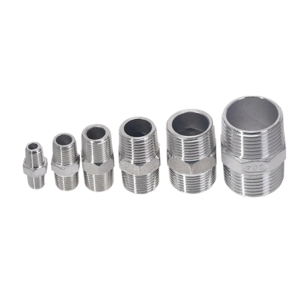 Macho a macho Hex pezón roscado reductor de tubería de acero inoxidable 304 DN6 DN8 DN10 1/8 ''1/4'' 3/4 \ Macho a macho Hex pezón roscado reductor de tubería de acero inoxidable 304 DN6 DN8 DN10 1/8 ''1/4'' 3/4 \