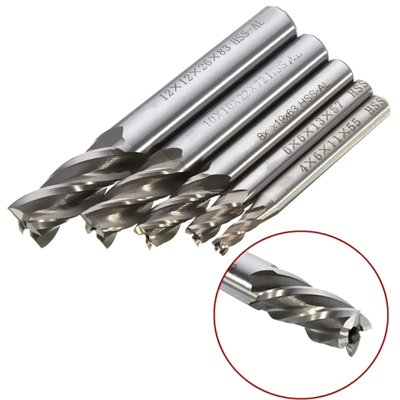 

5pcs/Set HSS End Mill Milling Cutter Metal Drilling Bit 2mm 3mm 4mm 5mm 6mm