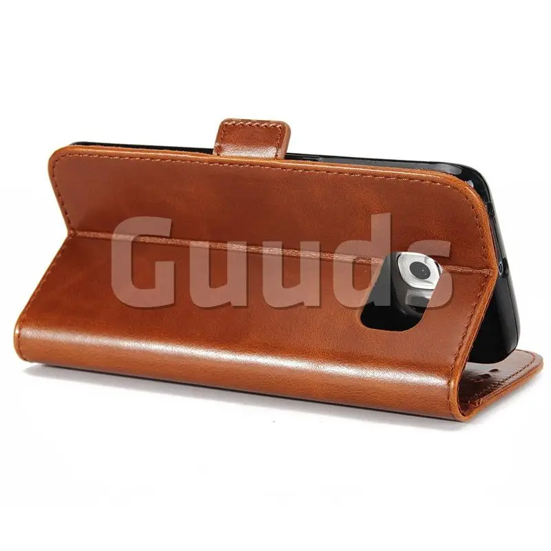 Luxury Crazy Horse PU Leather Wallet Case for Samsung Galaxy S6 Edge G925 - Brown