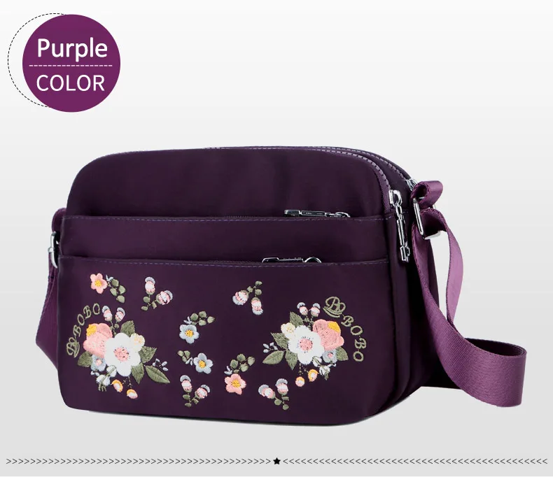 Luxury Brand Flower Shoulder Bag Women Small High Quality Nylon Tote Top-handle Travel Crossbody Bag Embroidery Messenger Bags
