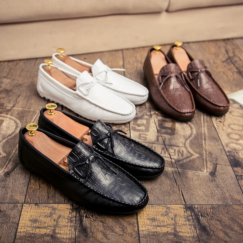 

designer letter men leather casual shoes italian driving male footwear leisure leather moccasins comfortable loafers shoes men