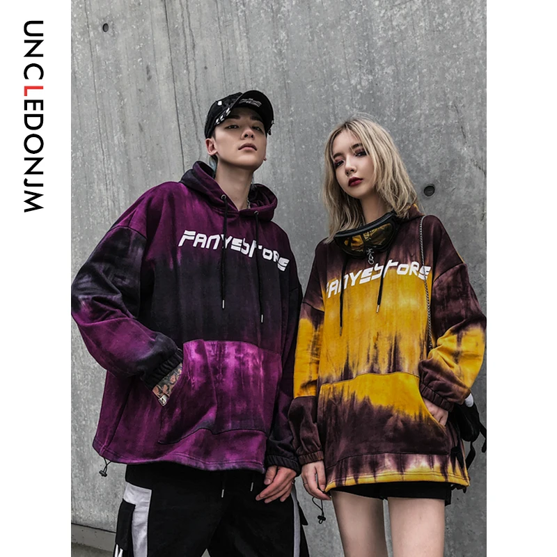 

UNCLEDONJM Tie Dyed Pullover Hoodies Drawstring Men/Women Casual Hooded Streetwear Sweatshirts Hip Hop Harajuku Male Tops 531W