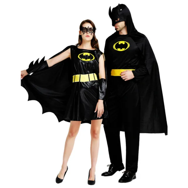 2018 nuevo disfraz negro de Batman para hombre y mujer Super héroe pareja  ropa mascarada Cosplay fiesta disfraces de Halloween para pareja -  AliExpress