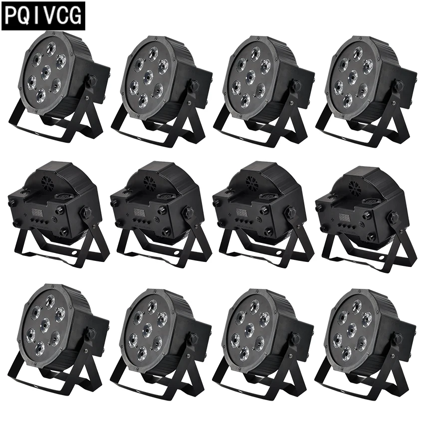 

12 pieces / 7X12W led Par lights RGBW 4in1 flat par led dmx512 disco lights professional stage dj equipment