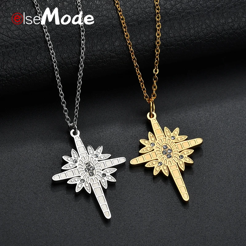 

ELSEMODE Clear Crystal Cross Pendant Necklaces for Women Gold 316L Stainless Steel Snowflakes Necklace Wedding Jewelry Gifts