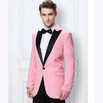

Mens Pink blazer tuxedos suits for men Custom made Slim Fit wedding suit with pants Peak lapel One button ( jacket+Pants+tie)