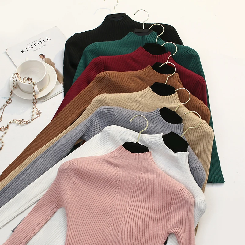 2018 Women Sweaters and Pullovers Turtleneck Cashmere Sweater Ribbed Black Winter knitted Sweater Women Jumper Casual Elastic