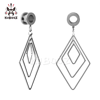 

KUBOOZ Dangle Ear Piercing Plugs Tunnels Stainless Steel Rhombus Studs Earrings Fashion Body Jewelry Gauges Expander 6mm to 25mm