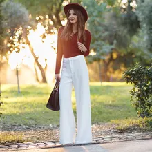 2016 summer Fashion casual Straight plus size chiffon high waist wide leg female women girls trousers white loose pants clothes