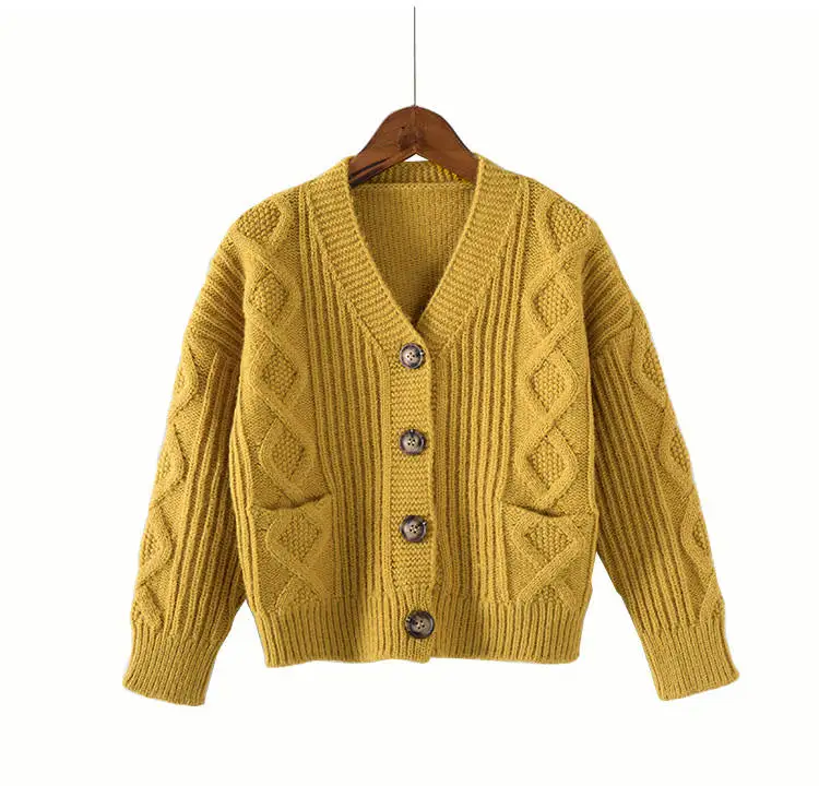 INS hot Baby Girls knit cardigan 3-11 years old kids sweater Single-breasted vertical striped crossover cardigan fashion - Цвет: yellow