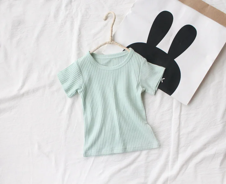 Детские топы; детская одежда; хлопковые футболки для девочек; летние футболки с короткими рукавами для мальчиков; полосатая блузка в рубчик; - Цвет: Boy--Green