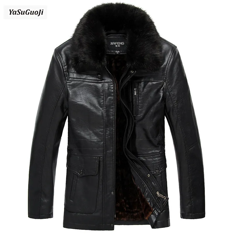 Новинка зимняя уличная Высококачественная кожаная куртка для мужчин размера плюс 7xl утолщенная теплая бархатная куртка с меховым воротником MY1