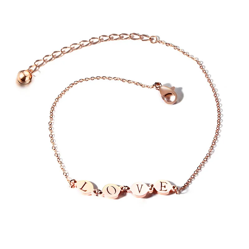 USTAR Stainless Steel Anklet Bracelet Adjustable Chain Love Word Anklets For Women Foot Jewelry Summer Sandals No fading USTAR Stainless Steel Anklet Bracelet Adjustable Chain Love Word Anklets For Women Foot Jewelry Summer Sandals No fading