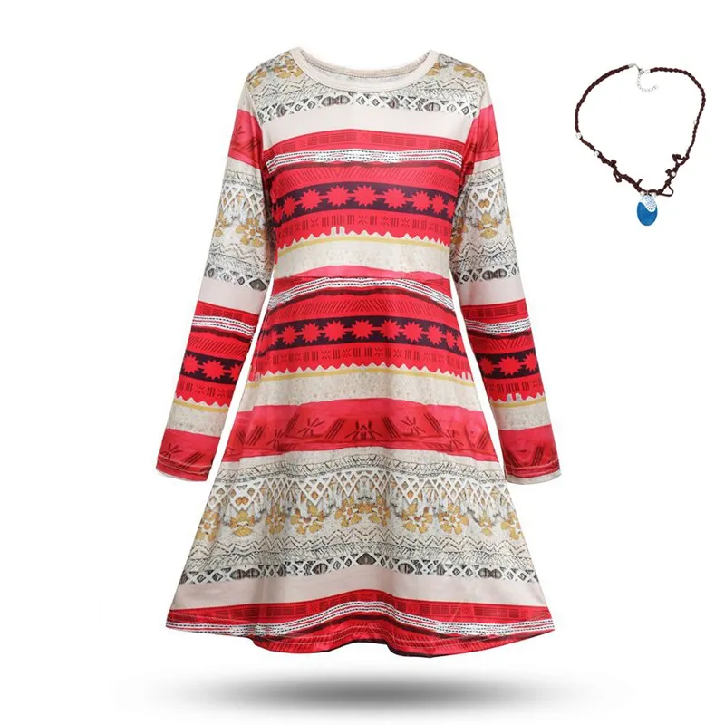 Moana Dress E Set Комплект костюмов принцессы с necklace ем для маленьких девочек, Vaiana Adventure cosplay, нарядный наряд для костюмированной вечеринки, детская праздничная одежда - Цвет: Moana Dress E Set