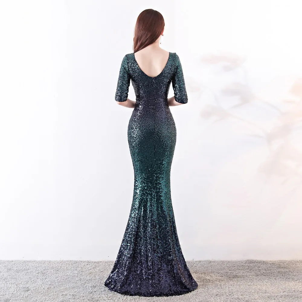 Hot Party Dress Short Sleeve Sexy V-neck Halter Long Self-Cultivation Blingbling Sequined Fishtail Dress Pink Green Slim Dress (7)