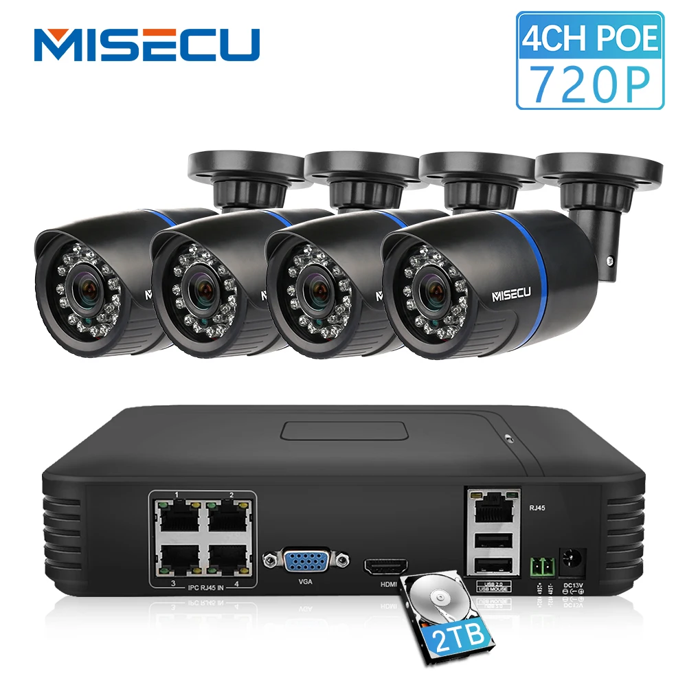 MISECU 4CH POE 1080P NVR 4 шт. 1.0mp 15 в PoE IP камера P2P HDMI CCTV система Видеонаблюдение ИК ночного