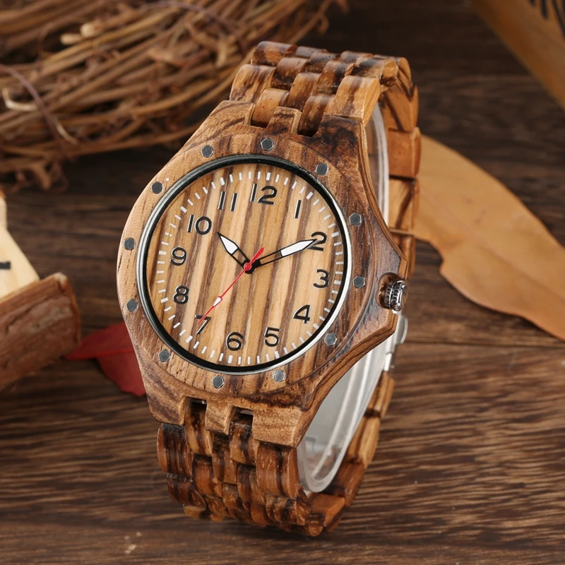 Vintage Wooden Watch Men rivet Case Zebra Wood Watches for Man Hour Clock Full Wooden Bracelet Quartz Wristwatches Gifts Items 2019 2020 2023 (6)
