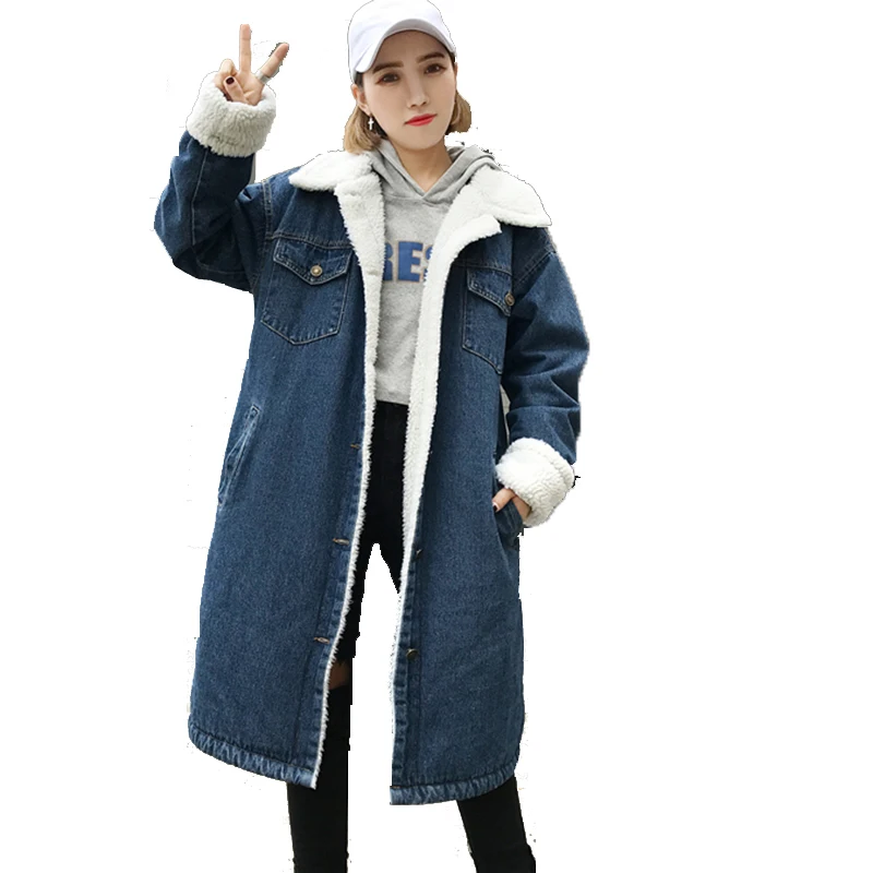 

Winter Loose Women's down jacket winter jacket women windbreaker 2018 Long Winter female jacket Lamb Fur Denim Park For Winter