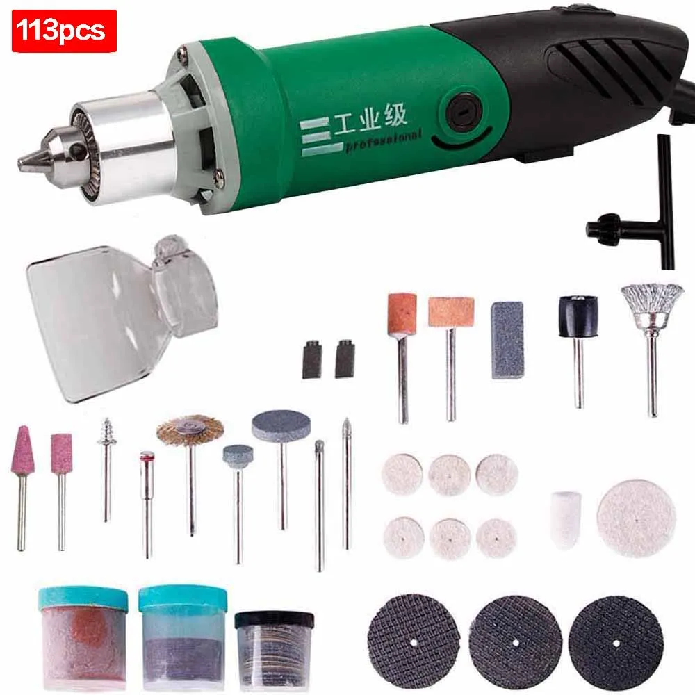 VP505-113pcs 480 Вт/180 Вт 2 стиля, электрическая дрель, 6 позиций, переменная скорость, вращающийся инструмент, мини-шлифовальная машина для Dremel, шлифовальный металл, электрические сверла, инструменты - Цвет: VP505-113pcs