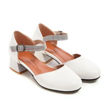 

B2-7 DF Size 33-43 Girls PU Leather Round Toes Sandals Female Vintage Career Sandal Woman Thick Heels Shoes Women Outdoor Shoe