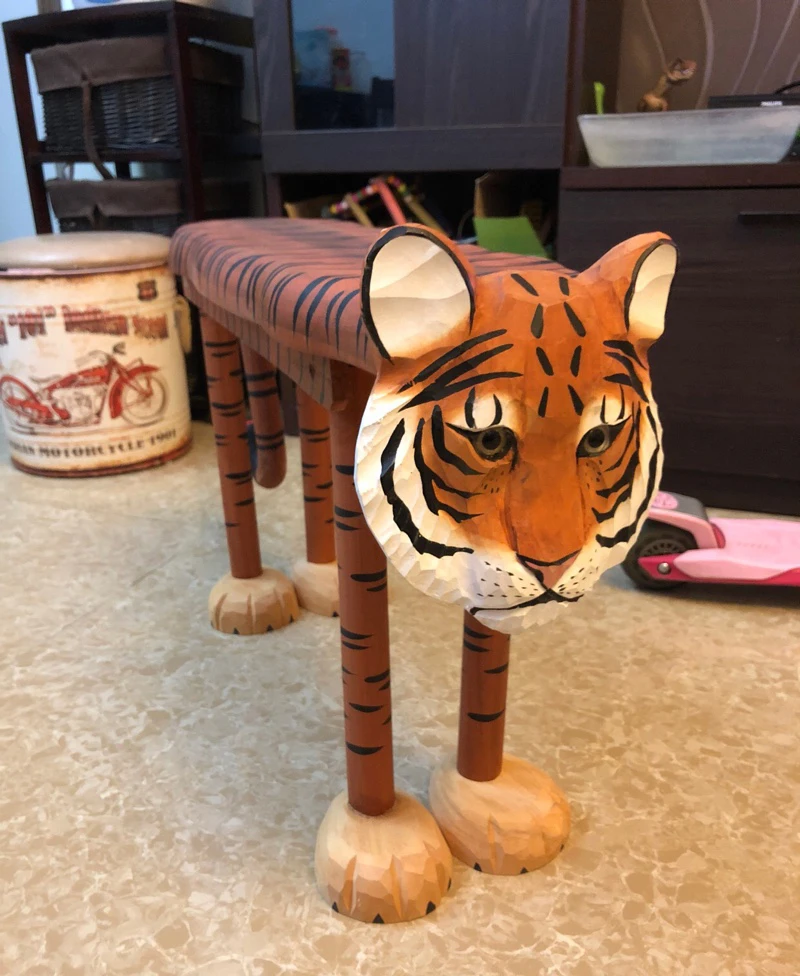 60x20x40 см ручной работы из цельного дерева табурет леопард тигр животное ребенок взрослый табурет для ног маленькая скамейка домашний садовый декор табурет