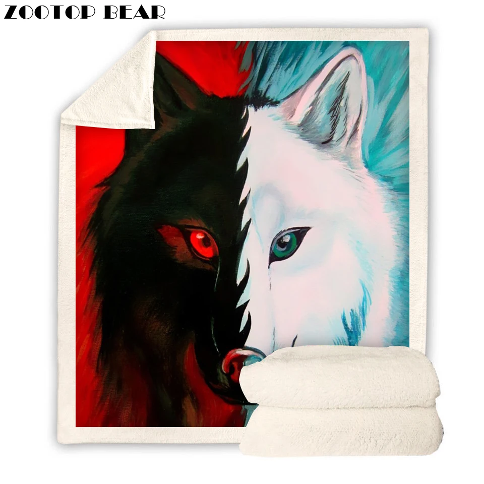 

ZOOTOP BEAR Black and White Wolf Sherpa Blanket for Beds Velvet Plush Artist Paint Throw Blanket Youth Bedspread Sofa Cover 130x
