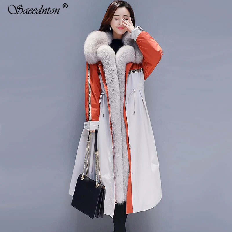 

2019 Winter Women Own Cotton Coat Big Fur Collar Thicken Warm Long Jacket Female 3xl Outerwear Parka Ladies Chaqueta Feminino