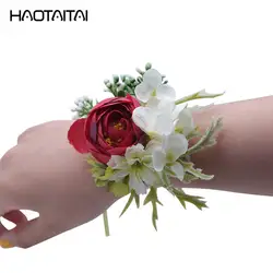 Оптовая продажа запястье корсаж невесты сестры руки цветы Искусственные невесты цветы для Свадебная вечеринка украшения 2018 красный