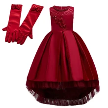 Лидер продаж, элегантное платье для девочек с цветочным узором на свадьбу нарядное длинное платье принцессы без рукавов с кружевом и фатиновой юбкой для девочек от 2 до 14 лет