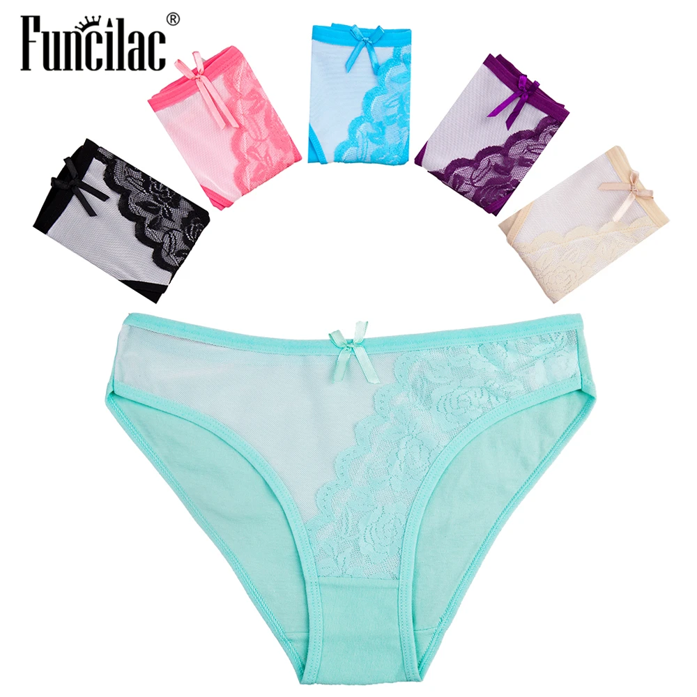 

FUNCILAC Sexy Women's Panties Lace Patchwork Underwear Ladies Cotton Briefs Shorts Lingerie Underpants for Women 5 Pcs/Lot