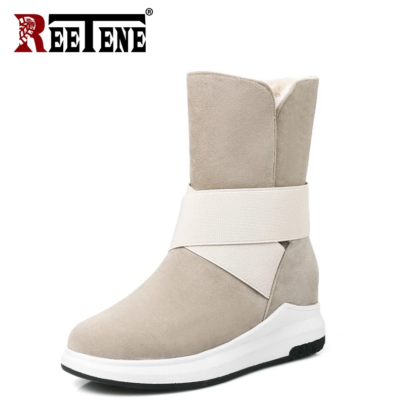 

REETENE Shoes Women Ankle Boots Women Round Toe Shoes Femal Slip On Ladies Mujer Cow Suede Snow Winter Boots Women Size 33-43