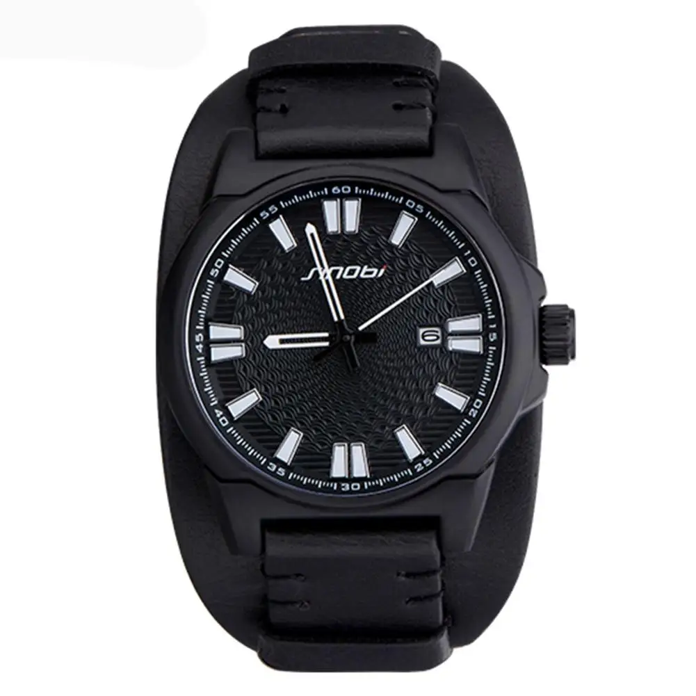 

Hot Sale SINOBI Fashion Quartz Stainless Steel Leather Band Case Wirst Watch For Male