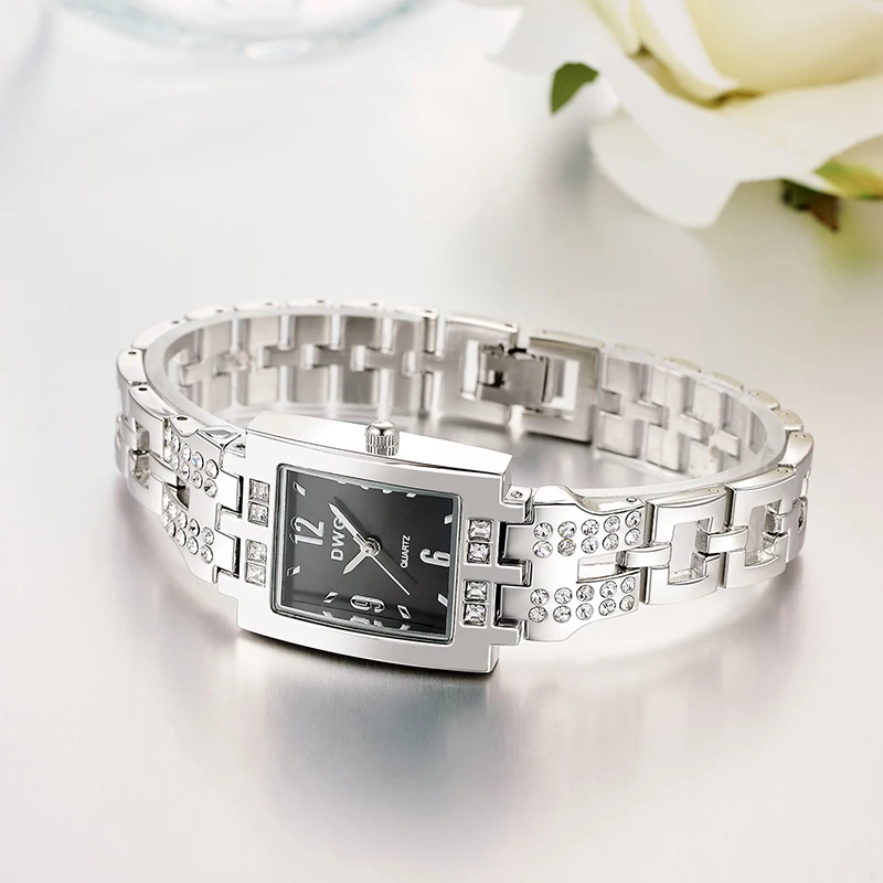 

DWG Best Sale Stainless Steel Crystal Wrist Watch Women Casual Watches Ladies Dress Quartz-Watch Analog Wristwatches Rectangle