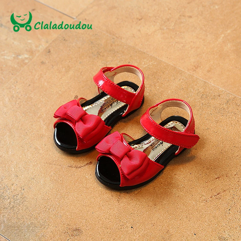 

Claladoudou 11.5-15.5CM Baby Sandals Girls PU Leather Cute Bow Princess Infant Summer Sandals Red Toddler Girls Flat Sandal