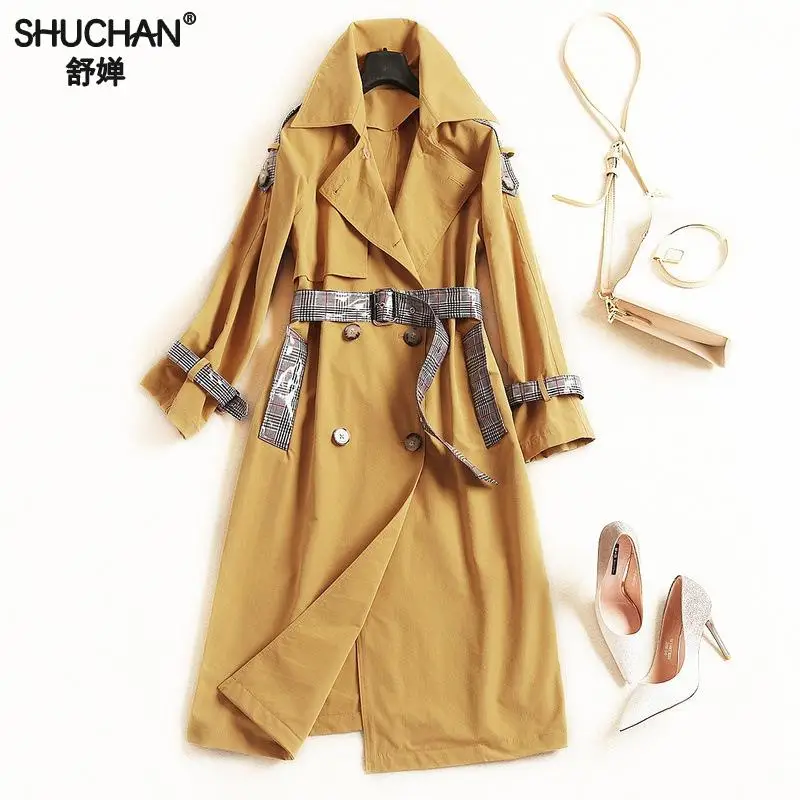 Shuchan, длинный кардиган, женский свитер, на шнуровке, с карманами, рукав три четверти, женские зимние куртки, толстые, желтые, черные, 18007