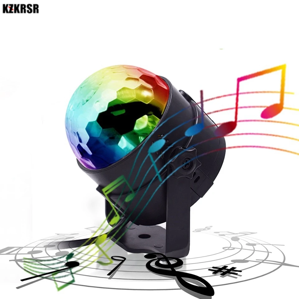 

KZKRSR Mini RGB Magic Crystal Ball Strobe light Sound Activated Disco DJ Stage Lamp Remote Control For Bar Xmas Birthday Party