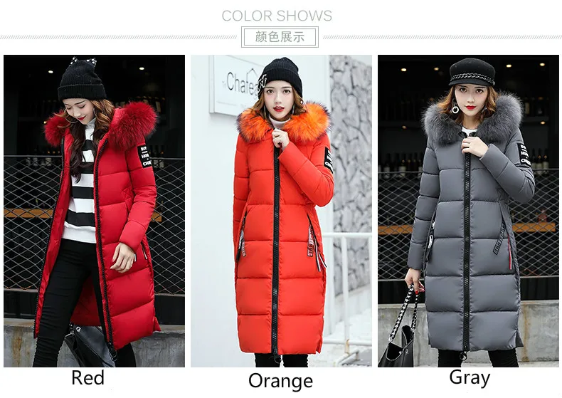 Модная новая теплая зимняя куртка, Женское пальто размера плюс, толстый длинный пуховик, Женская куртка с большим меховым воротником, хлопковое пальто, женская верхняя одежда