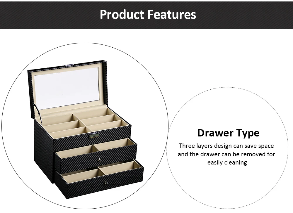 Three Layers 18 Grid Drawer Sunglasses Storage Box Eyeglasses Organizer