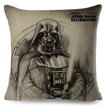 Protectores de decoración de cojín de Star Wars Yoda Darth Vader Splatter funda de almohada artística para sofá de coche de lino Beige funda de almohada 45x45cm