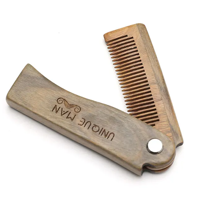 Natural Green Sandal wood Fold Comb Hair Comb For Men Beard Care  Anti-static Wooden Comb Hair Care Tools Hair Brush 1pc 1