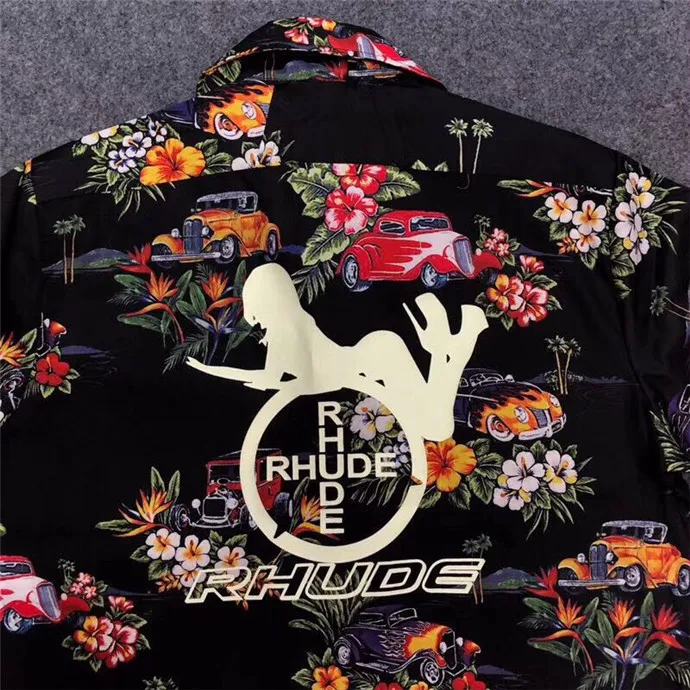 Rhude грузовик рубашка 2019 новый стиль винтажный автомобиль цветочный логотип печати Rhude рубашки мужские весенне-летний свободный крой Гавайи