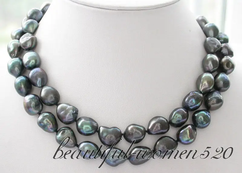 

Z3272 33" 16mm baroque black freshwater pearl necklace 925