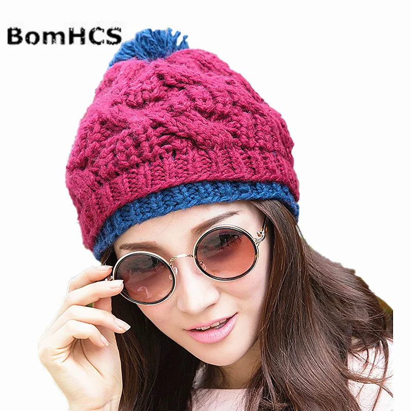 BomHCS Fashion Women's Thick Cable Handmade Knitted Soft Beanie Hat with Pom | Аксессуары для одежды