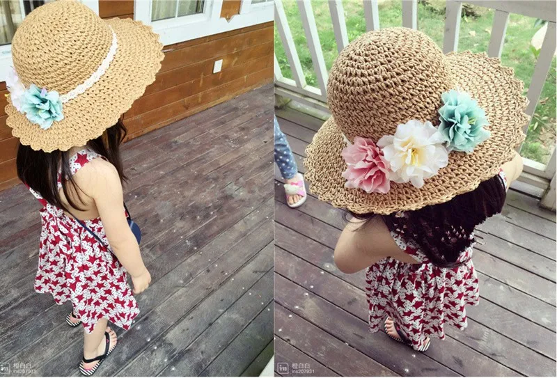 Doitbest корейский весна лето ручной работы Цветы детская соломенная шляпа для маленьких девочек пляжные шляпы складные дети шляпа от солнца